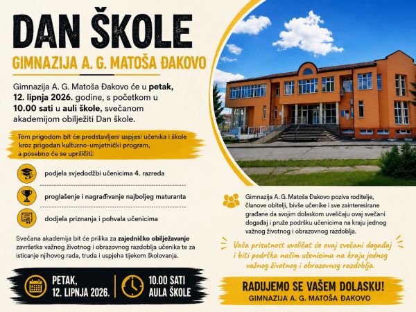 Svečanom akademijom Gimnazija A. G. Matoša Đakovo obilježava Dan škole